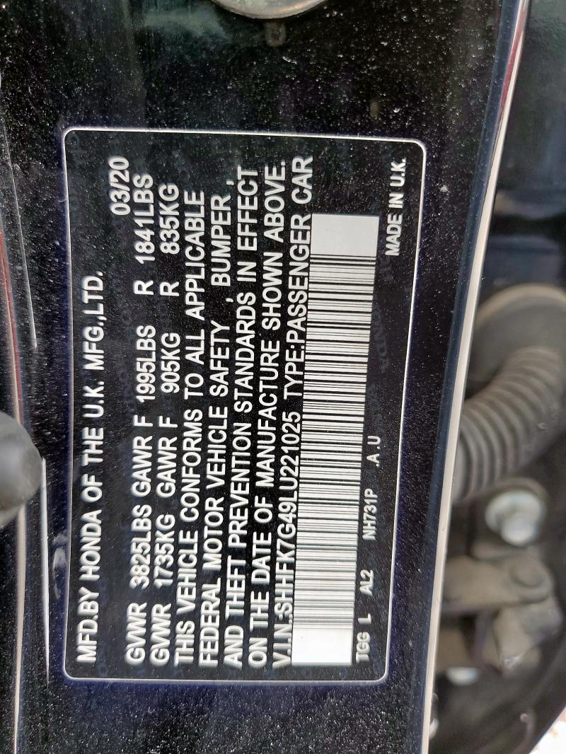 2020 HONDA CIVIC SPOR SHHFK7G49LU221025