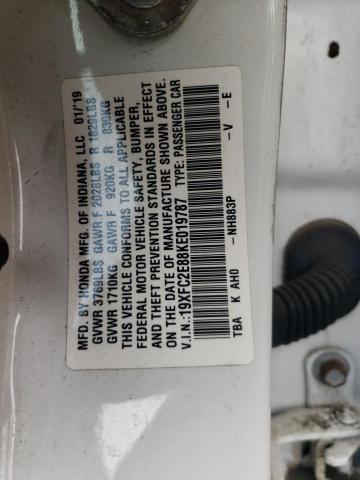 2019 HONDA CIVIC 19XFC2E88KE019787