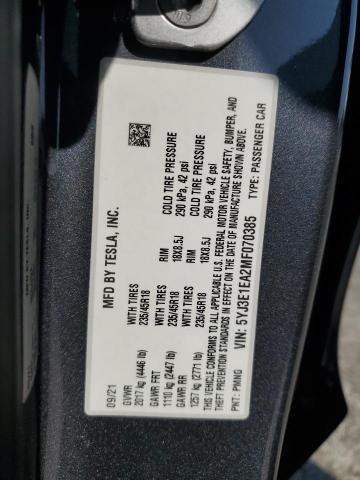 2021 TESLA MODEL 3 5YJ3E1EA2MF070385