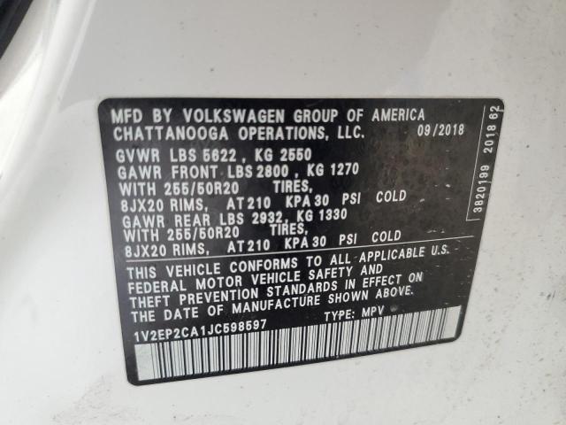 2018 VOLKSWAGEN ATLAS SEL 1V2EP2CA1JC598597