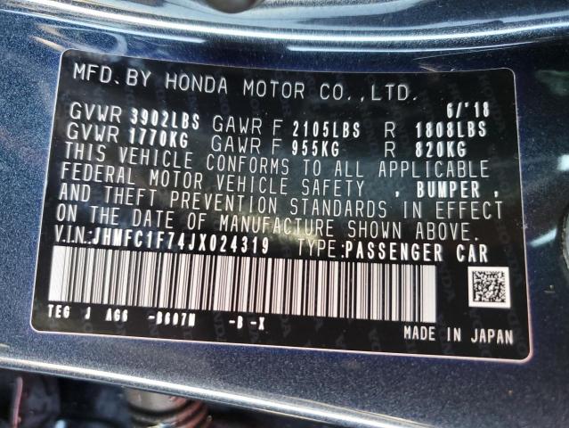 2018 HONDA CIVIC EXL JHMFC1F74JX024319