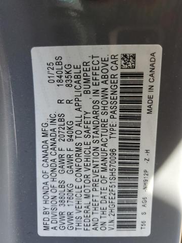 2025 HONDA CIVIC SPOR 2HGFE2F51SH570096