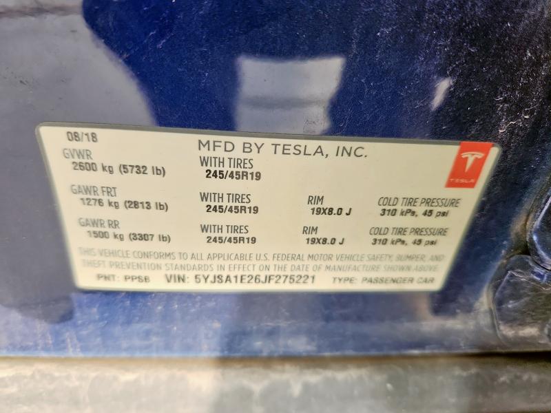 2018 TESLA MODEL S - 5YJSA1E26JF275221
