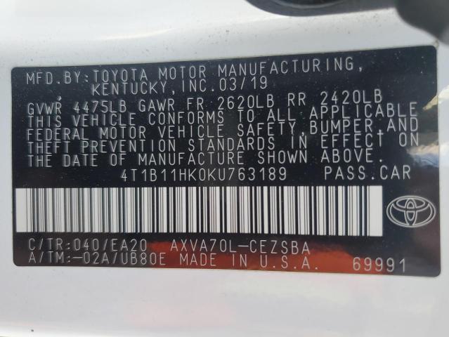 2019 TOYOTA CAMRY L - 4T1B11HK0KU763189