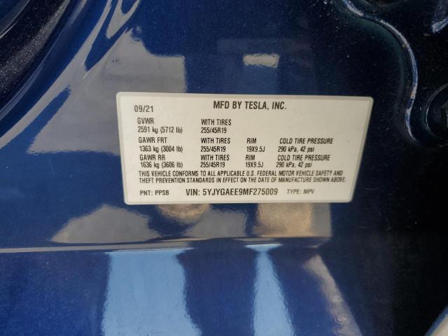 2021 TESLA MODEL Y 5YJYGAEE9MF275009