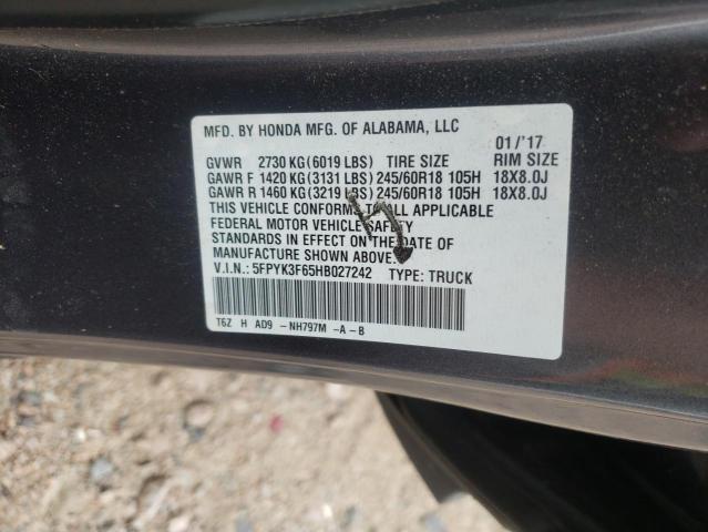 2017 HONDA RIDGELINE 5FPYK3F65HB027242