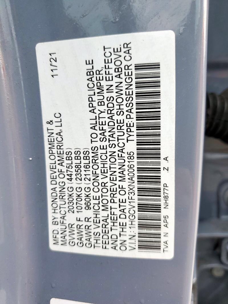 2022 HONDA ACCORD SPO - 1HGCV1F3XNA006185