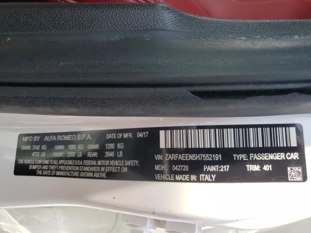 2017 ALFA ROMEO GIULIA TI ZARFAEEN5H7552191