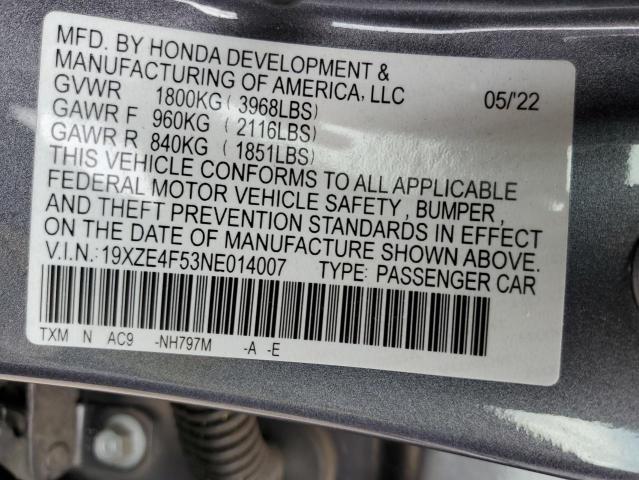2022 HONDA INSIGHT EX 19XZE4F53NE014007