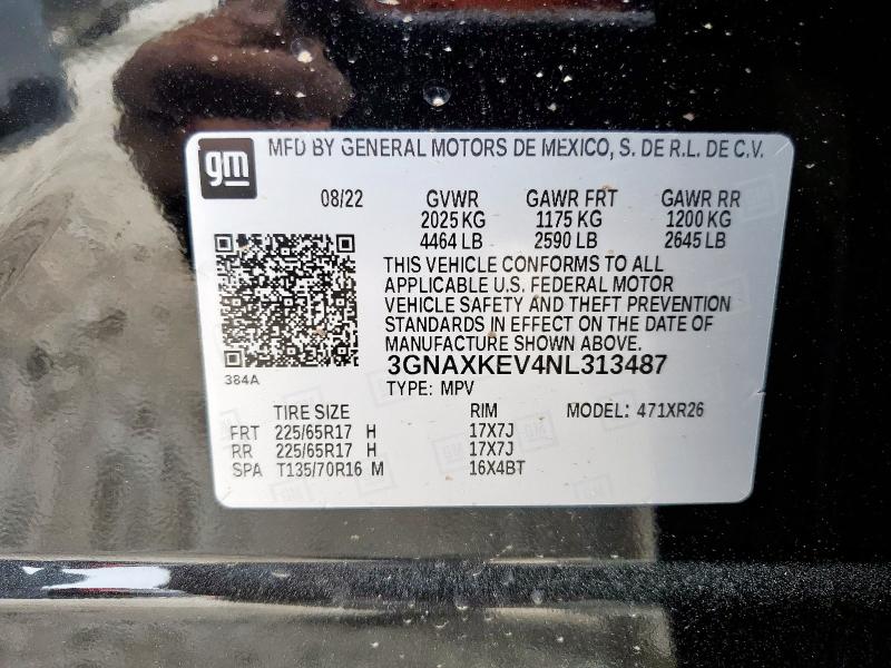 2022 CHEVROLET EQUINOX LT 3GNAXKEV4NL313487