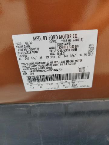 2017 FORD EXPLORER X 1FM5K8D82HGC32273