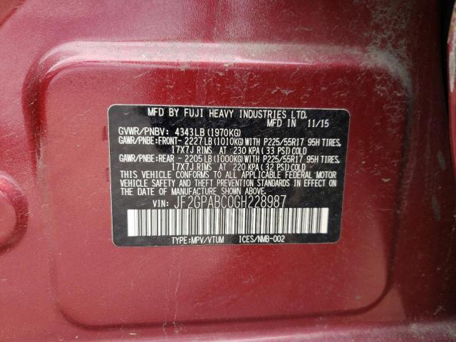 2016 SUBARU CROSSTREK - JF2GPABC0GH228987