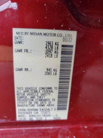 2022 NISSAN ALTIMA SV 1N4BL4DV0NN360673