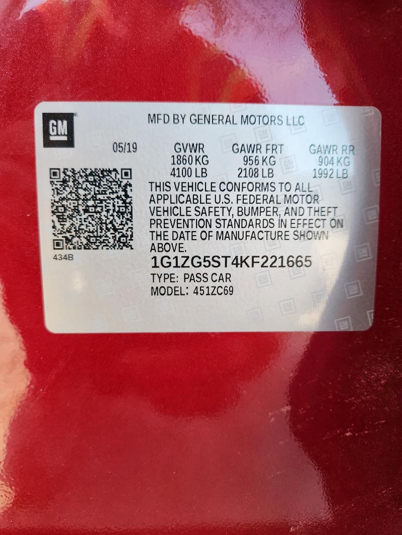 2019 CHEVROLET MALIBU RS 1G1ZG5ST4KF221665