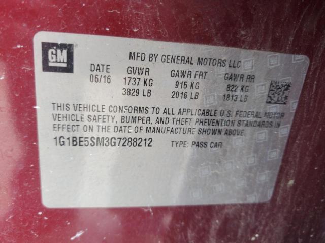 2016 CHEVROLET CRUZE LT - 1G1BE5SM3G7288212