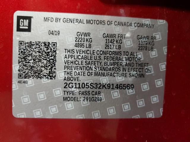 2019 CHEVROLET IMPALA PRE 2G1105S32K9146569