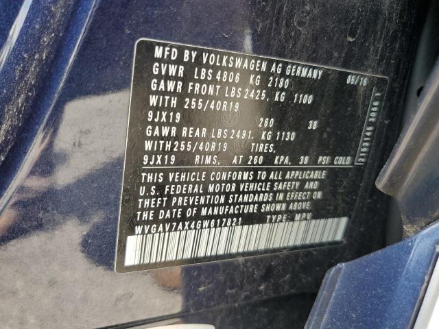 2016 VOLKSWAGEN TIGUAN S - WVGAV7AX4GW617821