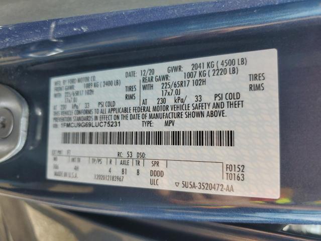 2020 FORD ESCAPE SE - 1FMCU9G69LUC75231