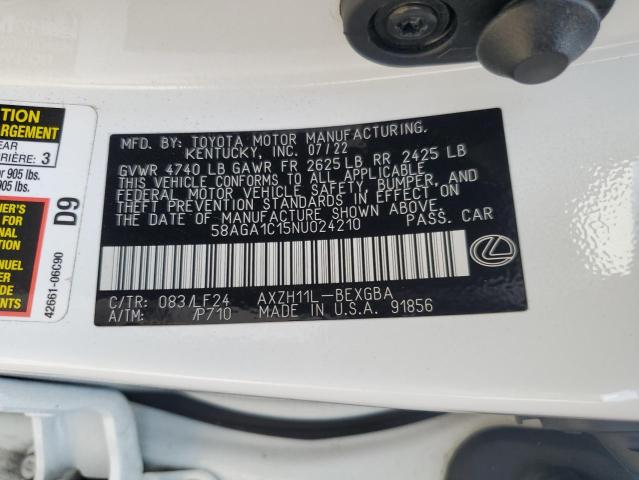 2022 LEXUS ES 300H BA 58AGA1C15NU024210