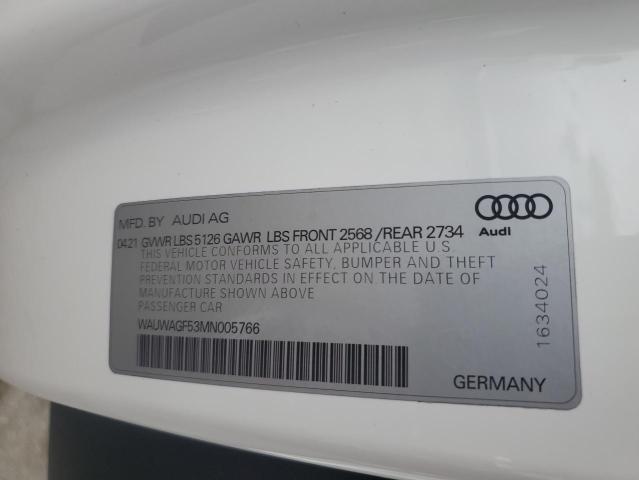 2021 AUDI A5 PREMIUM WAUWAGF53MN005766