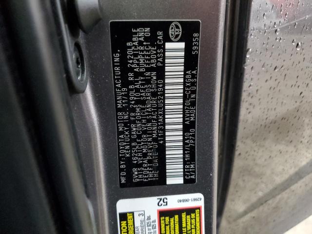 2020 TOYOTA CAMRY XLE 4T1F31AKXLU521940