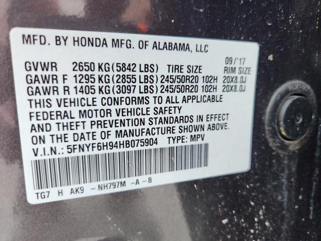 2017 HONDA PILOT TOUR - 5FNYF6H94HB075904