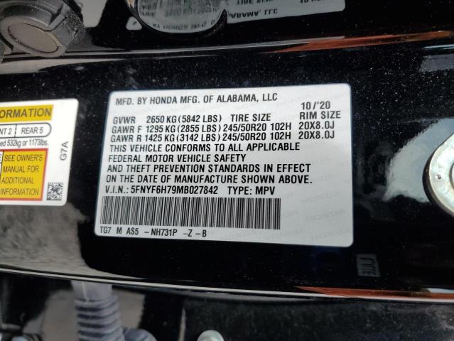 2021 HONDA PILOT BLAC 5FNYF6H79MB027842