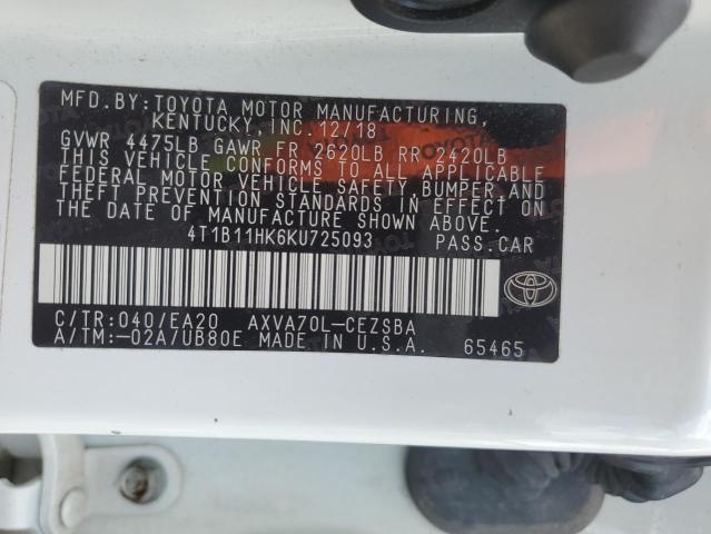 2019 TOYOTA CAMRY L - 4T1B11HK6KU725093