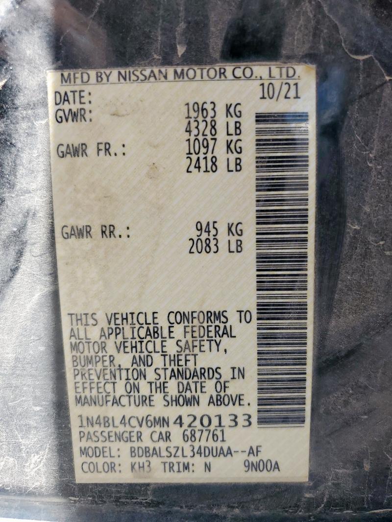 2021 NISSAN ALTIMA SR 1N4BL4CV6MN420133