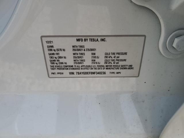 2022 TESLA MODEL Y 7SAYGDEF8NF340236