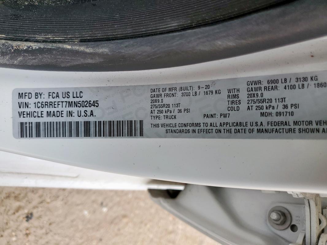 2021 RAM 1500 BIG H - 1C6RREFT7MN502645