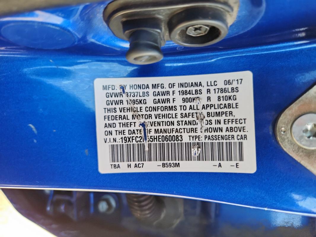 2017 HONDA CIVIC LX 19XFC2F55HE060083