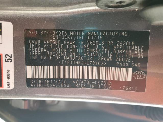 2019 TOYOTA CAMRY SE A 4T1B11HK2KU734633