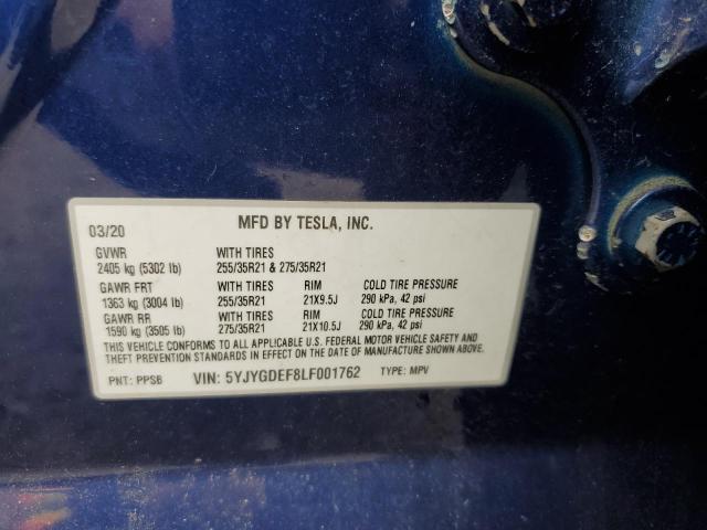 2020 TESLA MODEL Y 5YJYGDEF8LF001762