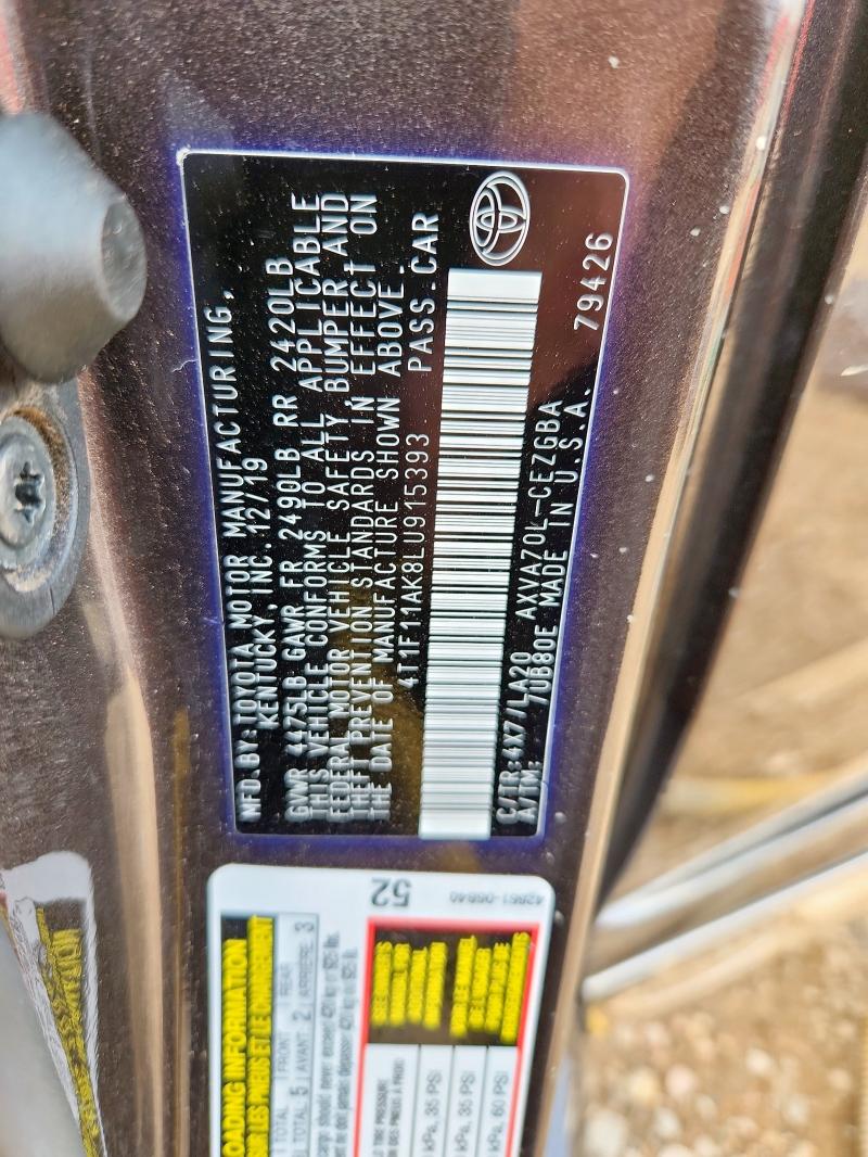 2020 TOYOTA CAMRY XLE - 4T1F11AK8LU915393