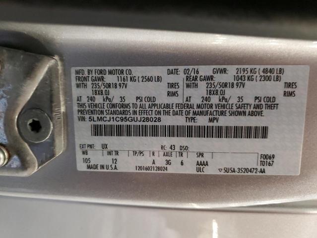 2016 LINCOLN MKC PREMIE 5LMCJ1C95GUJ28028