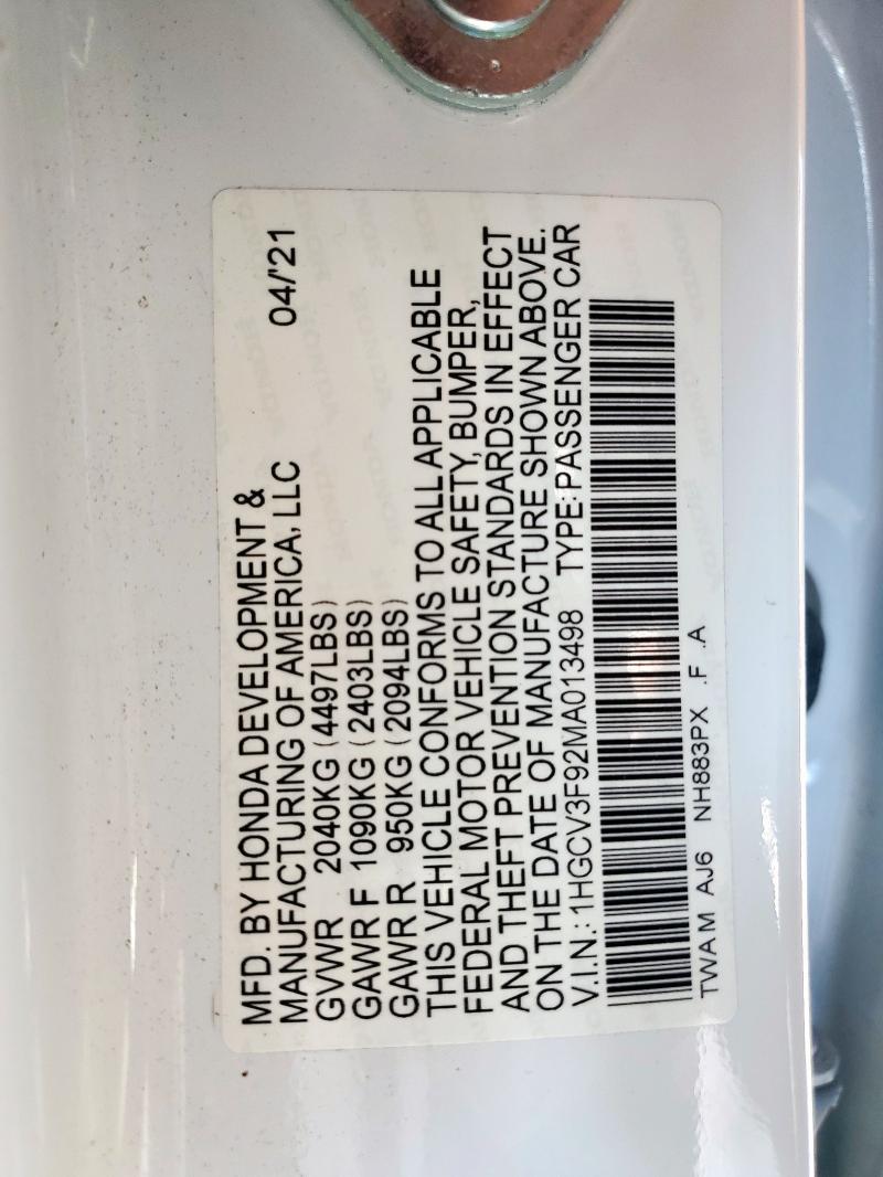 2021 HONDA ACCORD TOU 1HGCV3F92MA013498