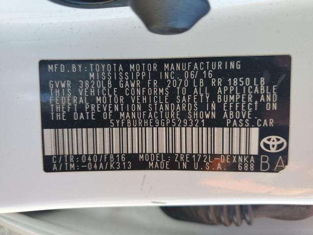 2016 TOYOTA COROLLA L - 5YFBURHE9GP529321