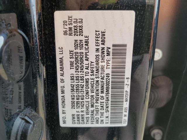 2021 HONDA PILOT BLAC 5FNYF6H76MB002249