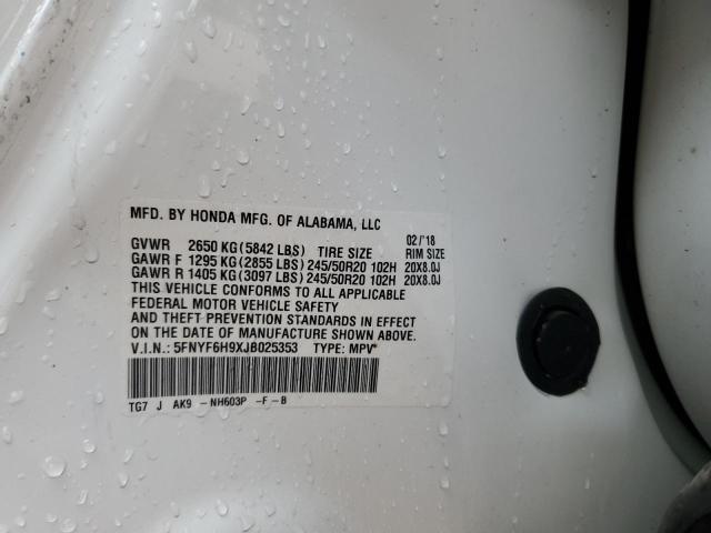 2018 HONDA PILOT TOUR 5FNYF6H9XJB025353