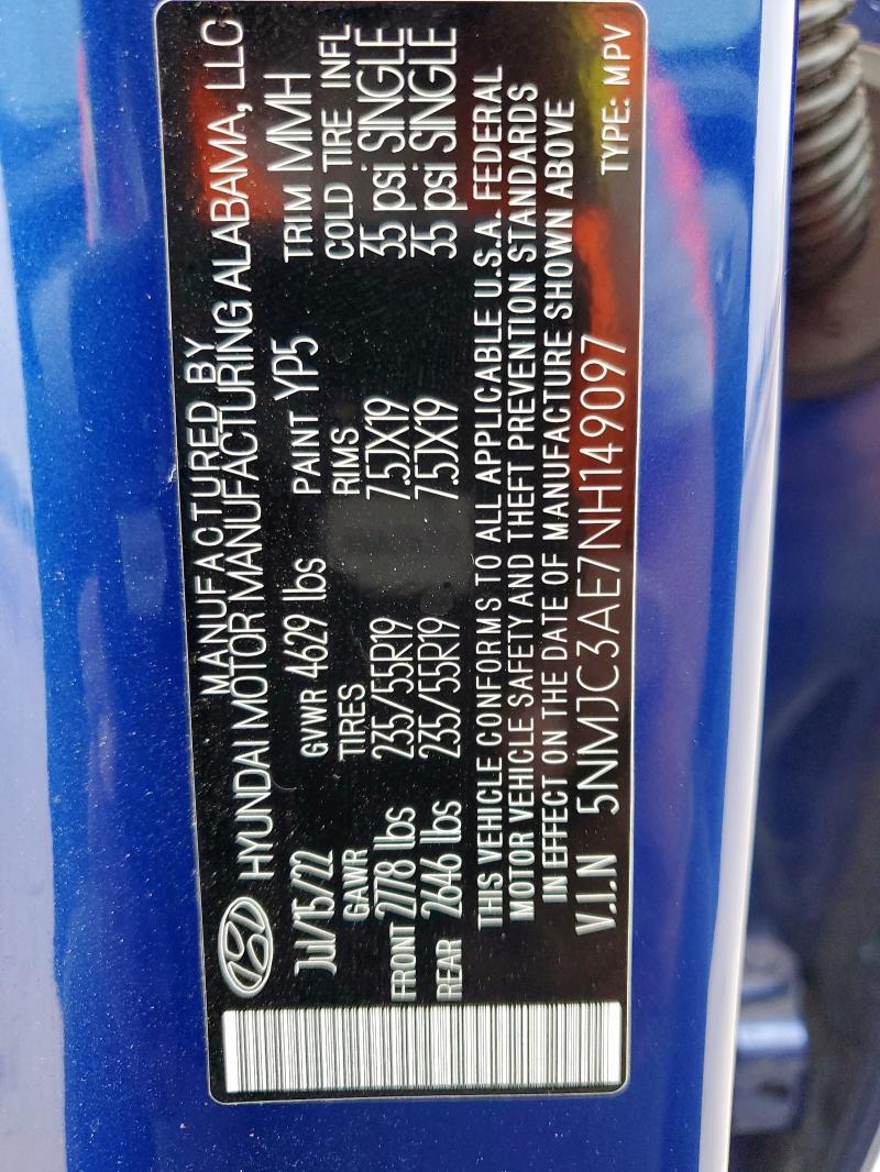 2022 HYUNDAI TUCSON SEL 5NMJC3AE7NH149097