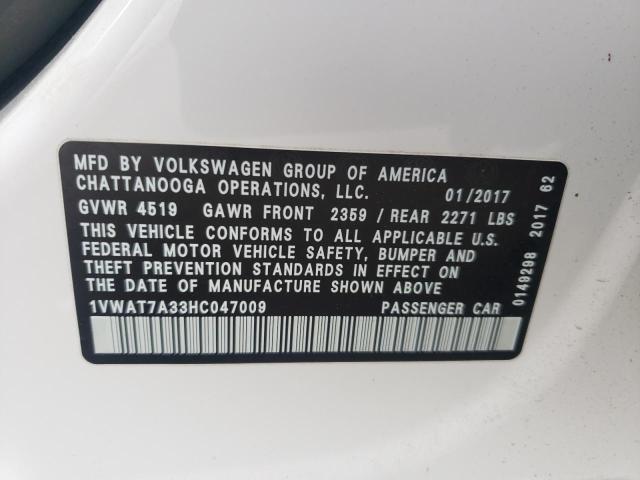 2017 VOLKSWAGEN PASSAT S 1VWAT7A33HC047009