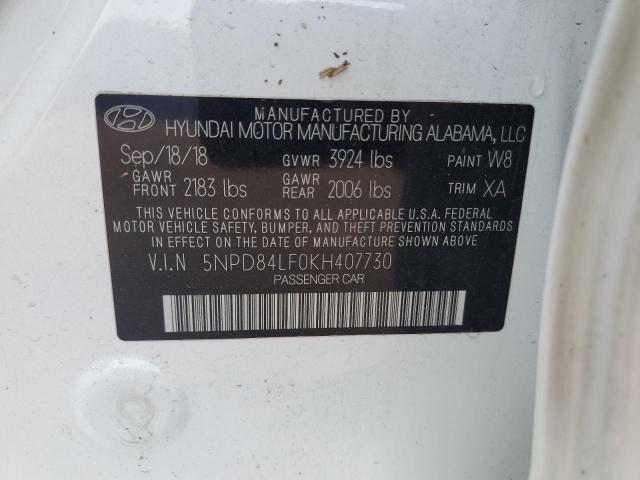 2019 HYUNDAI ELANTRA SEL 5NPD84LF0KH407730