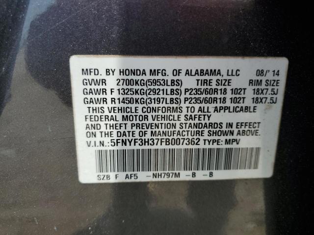 2015 HONDA PILOT SE 5FNYF3H37FB007362