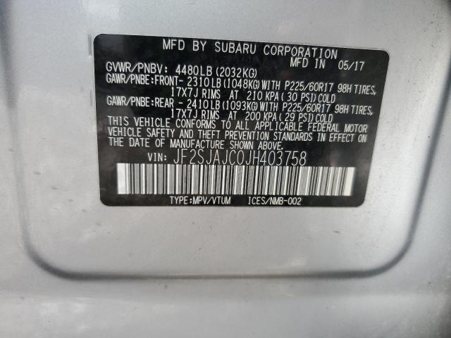 2018 SUBARU FORESTER 2 JF2SJAJC0JH403758