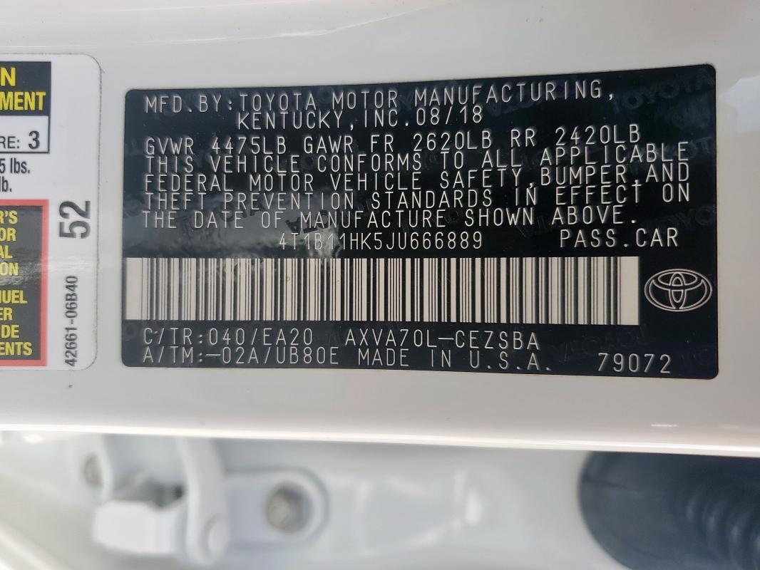 2018 TOYOTA CAMRY L - 4T1B11HK5JU666889