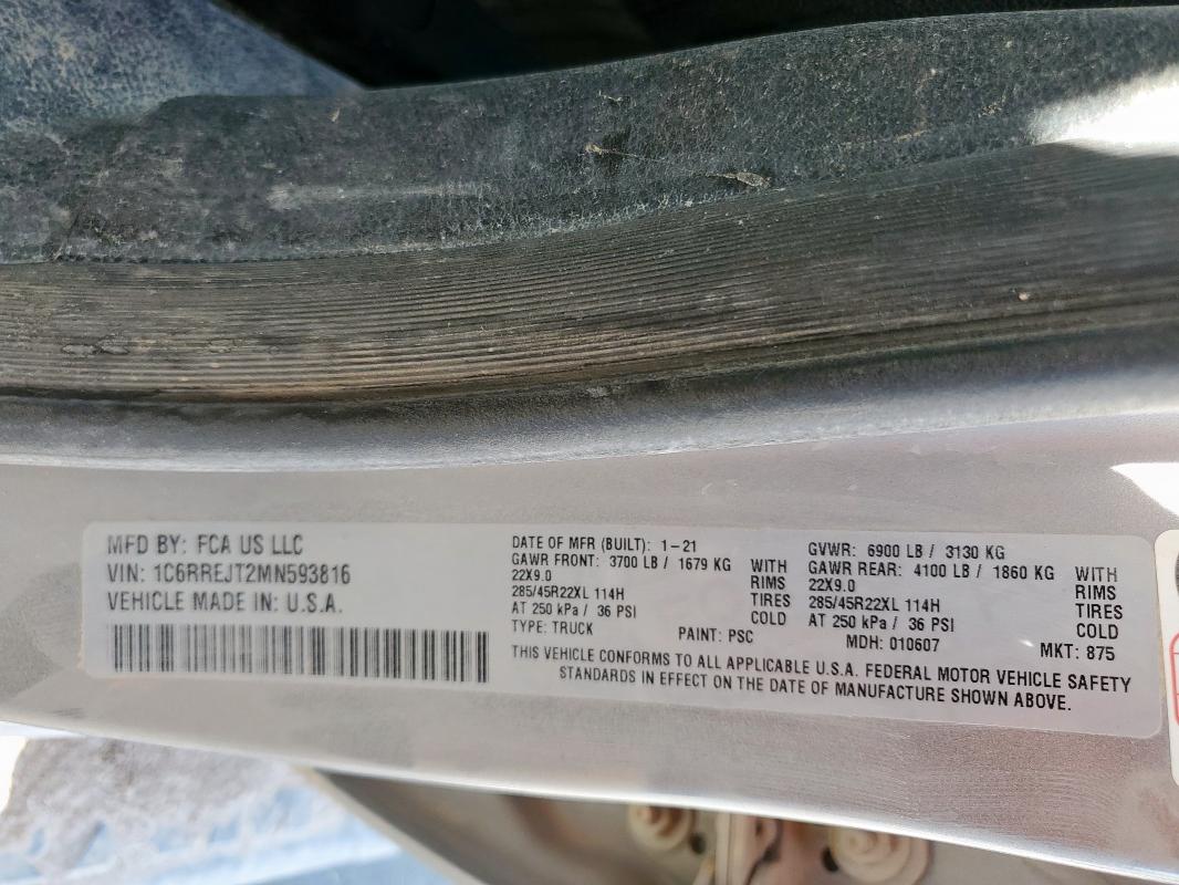 2021 RAM 1500 LARAM 1C6RREJT2MN593816