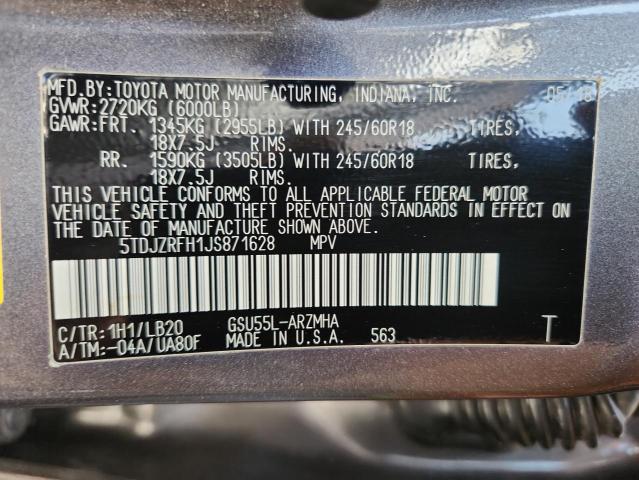 2018 TOYOTA HIGHLANDER 5TDJZRFH1JS871628