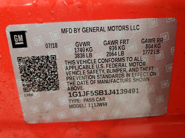 2018 CHEVROLET SONIC PREM 1G1JF5SB1J4139491
