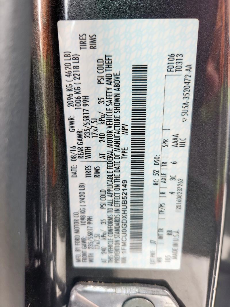 2017 FORD ESCAPE SE - 1FMCU0GDXHUB52149